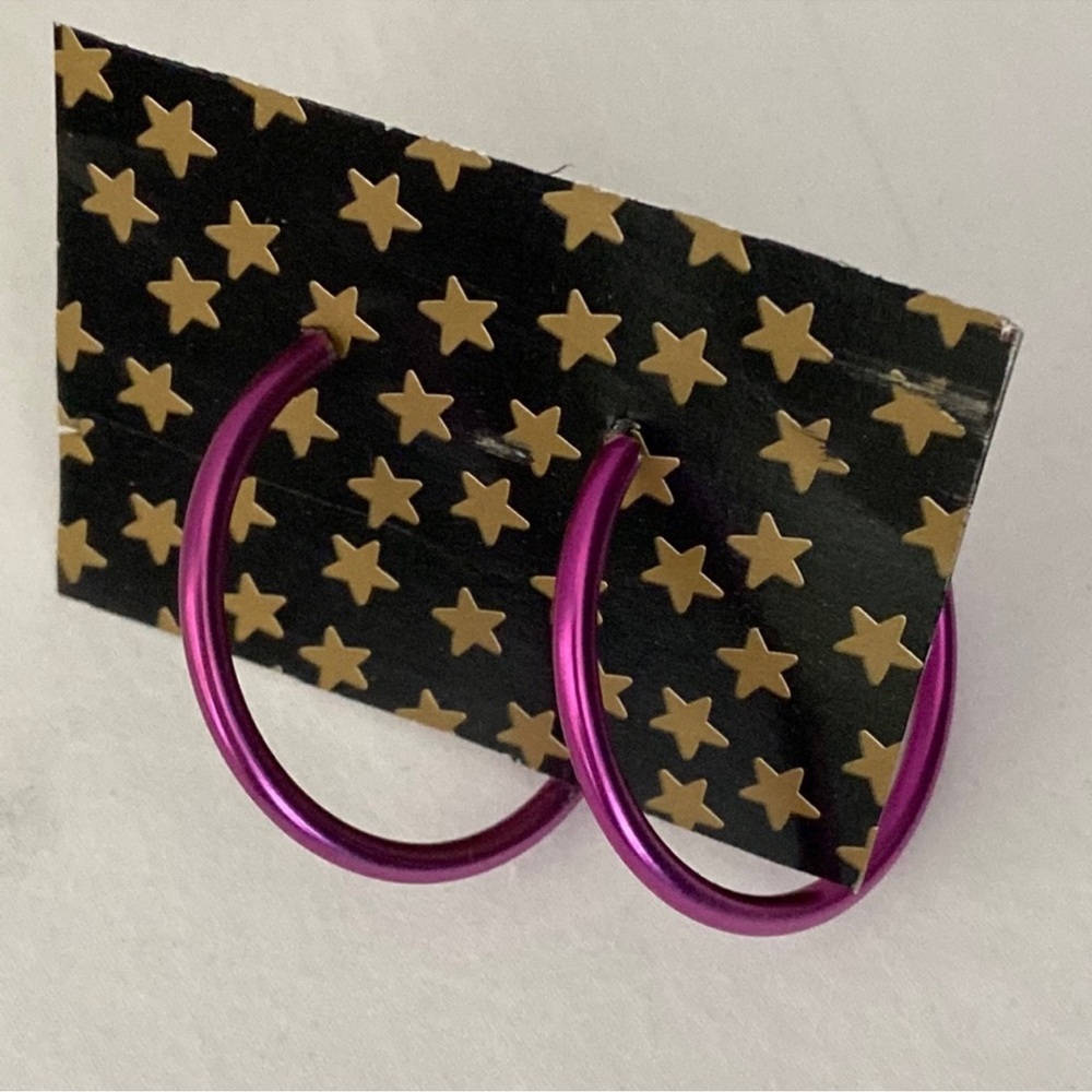 Vintage anodized aluminum hoop earrings Barbiecore